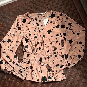 Sienna Sky Rose w/ black flower design Blouse Size XS